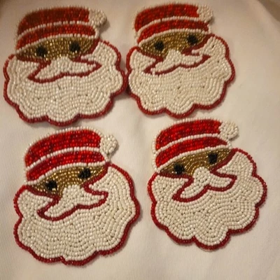 Glass Beaded Santa Claus Christmas Coasters Set Of 4 - Image 1 of 4