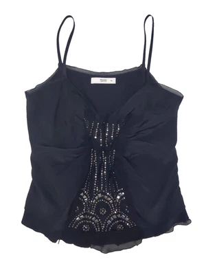 $995 NUEVA CAMISETA SIN MANGAS PRADA 38 XS negra seda adornada camisola sin mangas de gasa Foto 1 de 4