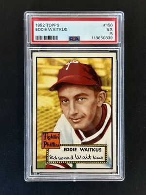 1952 Topps ~ Eddie Waitkus ~ Card 158 ~ Philadelphia Phillies ~ EX ~ PSA 5 - Image 1 of 2