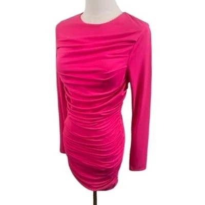 NWT Alice + Olivia Wild Pink Hot Pink Long Sleeve Ruched Mini Dress Size 6 $395 - Image 1 of 4