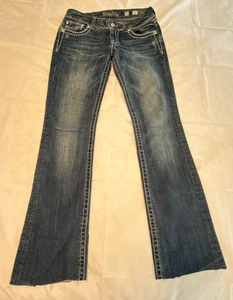 Vtg Y2k Miss Me ladies dark wash Jeans rhinestones sz 30 raw hem - Picture 1 of 5
