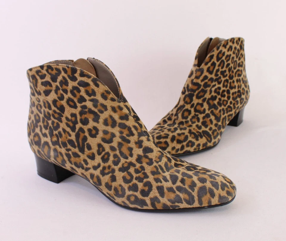 FS/NY Comfort Beige Black Tan Leopard Print Side Zip Ankle Boot Bootie 38 8 - Image 1 of 4