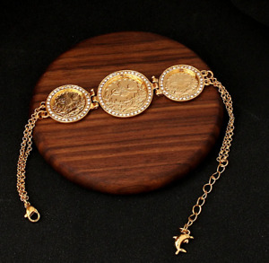 18kt Gold Plated Coin Bracelet DUBAI BANGLES INDIAN AFRICAN Jewelry Zircon Coin