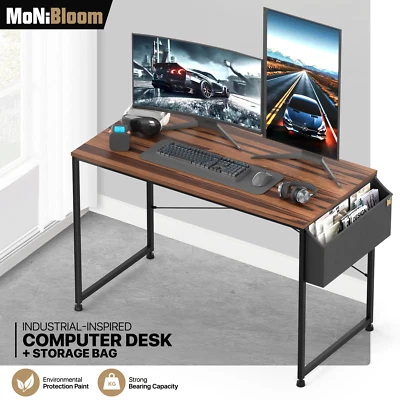 MONIBLOOM Walnut Wood 47" Computer Gaming Desk Workstation Home Laptop Table w/Storage Bag