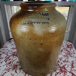 Antique Salt Glazd Stoneware "GOODALE/STEDMAN * HARTFORD CT" 200 YEAR OLD Crock