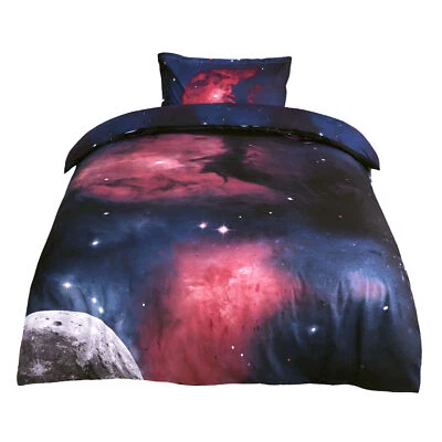 Juego de funda nórdica Galaxy estampado de estrellas 3D fucsia individual Foto 1 de 4