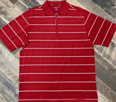 NICKLAUS Golf Red White Stripes 1/4 Zip Short Sleeve Men's Polo Shirt Polyester - Image 1 of 4