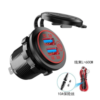 Enchufe cargador rápido de coche 12V/24V doble USB QC 3.0 toma de corriente para coche barco RV Foto 1 de 4