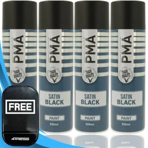 4 x PMA Satin Black Spray Paint Fast-Drying Professional Cans 500ml PCPA1002+Mat - Picture 1 of 15