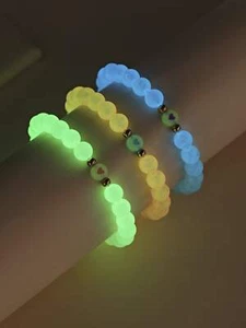 3pcs Glow In The Dark Heart Detail Beaded Bracelet Boho Crafted Creative Beads - Picture 1 of 4