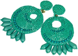 KENNETH JAY LANE, LARGE SEED BEAD EARRING-TURQUOISE/PIERCED - Picture 1 of 5