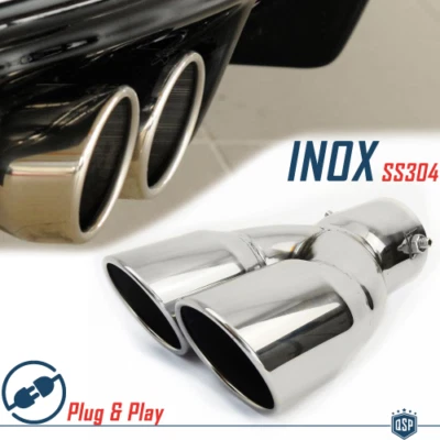 TERMINALE di Scarico Doppio Universale Auto ACCIAIO Inox Cromato Marmitta Ø 76mm