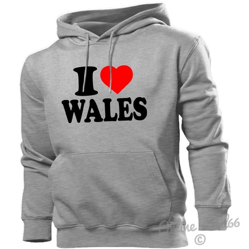 VETEMENTS FELPA CON CAPPUCCIO I LOVE WALES HEART HOODY UOMO DONNA BAMBINI GALLESE ORGOGLIOSA VALLI RUGBY ROSSO