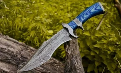 Handmade Bowie Knife with Damascus Steel Blade with pakka wood Handle - Image 1 of 4