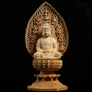 Carving Cypress Wood Shakyamuni Buddha Statue Hand Carved Sculpture Crafts - Picture 1 of 10