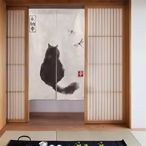Japanese Noren Curtain Doorway Divider Cat and Dragonfly Ink Painting Restaurant - Picture 1 of 12