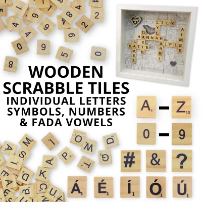 Wooden Scrabble Tiles Individual Letters, Symbols, Numbers, Fada Vowels - Crafts - Image 1 of 4