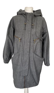 Whistles Grey Cotton Oversize Fishtail Parka Mid Length Jacket Pockets Hood 6 8 - Picture 1 of 9