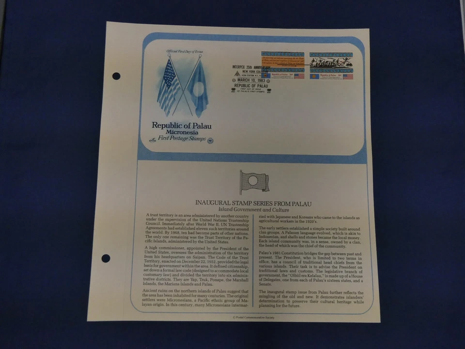 1983 "Republic of Palau Micronesia" First Day Cover & Page (Art Craft) - Image 1 of 1