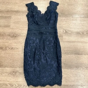 Tadashi Shoji Womens Sleeveless V-Neck Lace Cocktail Dress Navy Blue Size 6 - Picture 1 of 10