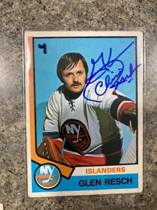 Tarjeta de novato Islanders Glenn Chico Resch firmada 1973-74 OPC - Imagen 1 de 2