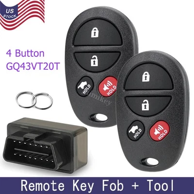 2 Llavero remoto de repuesto de 4 botones con kit de herramientas para Toyota Highlander Sequoia Foto 1 de 4