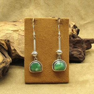 Vintage Ohrhänger Sterlingsilber grün Halbkuppel - Bild 1 von 4