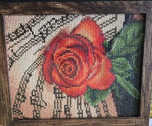 Completed Diamond Painting - Rose and Sheet Music - framed 11.5" x 9.5" - Picture 1 of 1