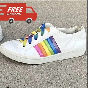 Mia Rainbow Sneakers White Lace Up Girls Women’s Size 5 Shoes Destinee - Picture 1 of 10