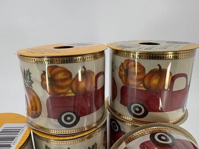 NEW! 3 x Wire-Edged Ribbon Fall Leaves Red Truck Crafters Square 2.5 in x 108 in - Image 1 of 4