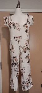 MOON RIVER JUMPSUIT WHITE FLORAL FLOWER PRINT COMBO PANTS POCKET OFF SHOULDER S - Picture 1 of 9