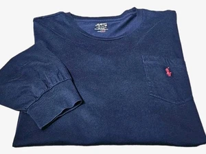 Polo Ralph Lauren-Azul Marino Cttn, Hombres LS/Cuello Redondo Informal Camiseta con Pkt-(2XLT) - Imagen 1 de 3