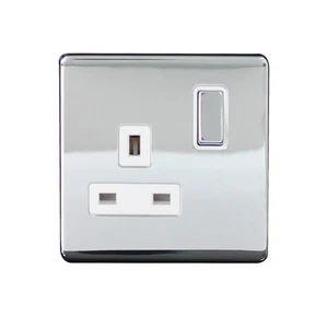 Placa frontal sin tornillos 13A 1 cuadrilla doble poste conmutado enchufe cromo pulido - Imagen 1 de 1