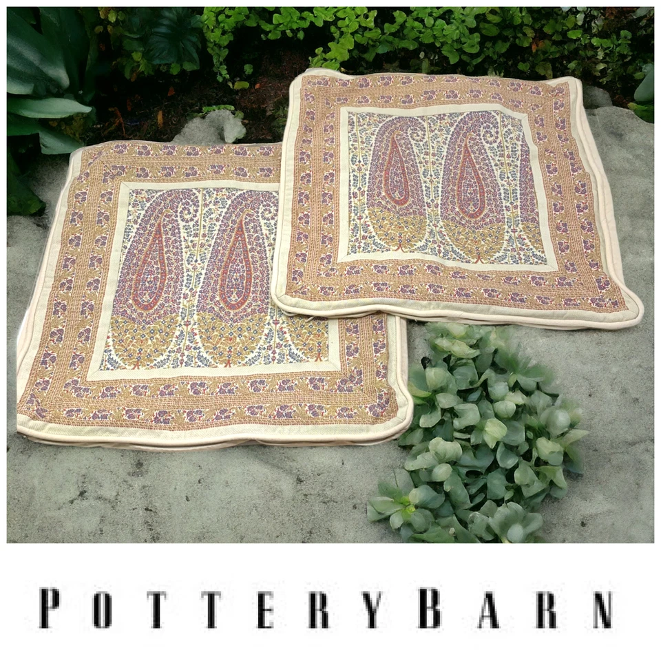 Lote 2 Fundas de Almohada Pottery Barn Patrón Paisley Acento 18x18 Granja Casa de Campo Foto 1 de 4