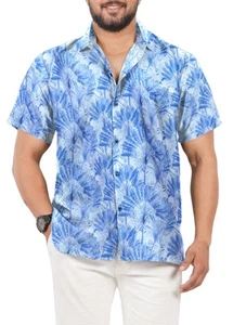 HAPPY BAY Men's Hawaiian Short Sleeve Button Down Shirts 3XL Royal, Leaves - Picture 1 of 3