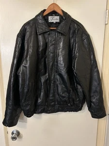 Vintage Fondini Fashions Jacket Black Patchwork Leather Bomber Coat Mens Size L - Picture 1 of 6
