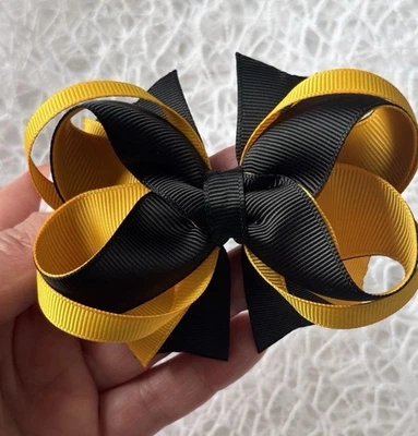 Elegant black and gold school bow, back to school bows, school hair accessories - Image 1 of 4