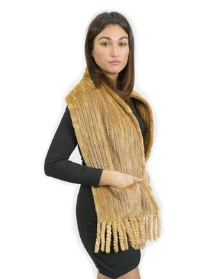 Gold shaved mink scarf 30x160 cm with fringes and soft tricot fur pocket - Image 1 of 3