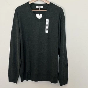 Herren TURNBURY MERINO WOOL Pine Green Sweater Pullover V-Ausschnitt Langarm Gr. L - Bild 1 von 5