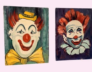 1950er Kunstwerk bunte Vintage Clown Ölgemälde Set 9" x 12" Leinwand - Bild 1 von 9