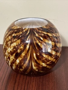 Tortoise Shell Amber/Brown Handmade Heavy Art Glass Candle Holder/Vase - Picture 1 of 10