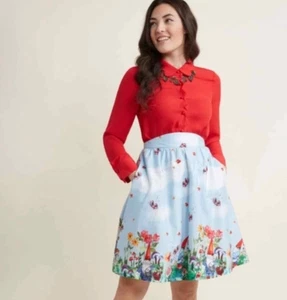 Modcloth Gnomes A Line Skirt US Women's Size Medium Whimsical Fairy Floral Mini - Picture 1 of 10