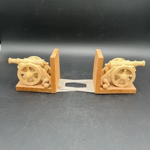 Unique Wooden Toy Cannon Model 3 PC Set Made Into Homemade Bookends - Picture 1 of 10