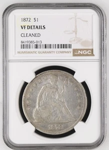 1872 P sitzende Freiheit Silber Dollar NGC sehr schöne Details (gereinigt) - Bild 1 von 5