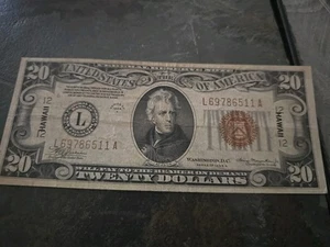 Rare 1934 A World War II Hawaii $20 Emergency Note - Picture 1 of 9