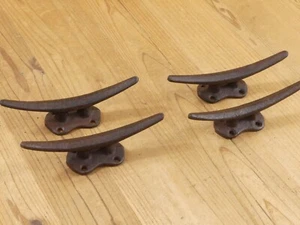 4 Cleat Boat Hooks Handles Pull Cast Iron Ship Dock Nautical Decor Rustic Finish - Picture 1 of 9