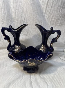 Jarrón jarrón vintage asiático de 3 piezas de cerámica azul cobalto dorado floral decoración - Imagen 1 de 21