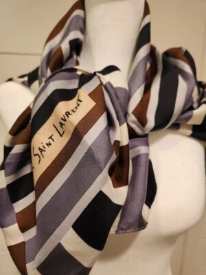 Bufanda geométrica vintage 100 % seda gris crema negro marrón Yves Saint Laurent Foto 1 de 4