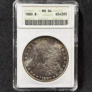 1880 $1 Morgan Silver Dollar Philadelphia Gem Uncirculated Soapbox ANACS MS 64 - Picture 1 of 4
