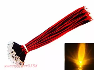 100pcs Yellow 5mm LEDs Pre Wired Lights 12V 20cm Lamp New 12V DC 5MM YELLOW LED - Bild 1 von 1